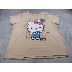 Hello Kitty T-Shirt Women's Size XXL Tan/Multi Color Large Graphic‎ Tee Blouse